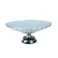 طبق تقديم زجاجي مرتفع بقاعدة فضية