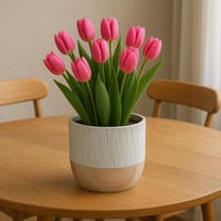 أصيص سيراميك بنقشة خشبية وألوان طبيعية