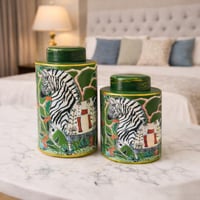 طقم فازات ديكور سيراميك بنقشة زيبرا فنية