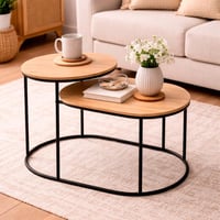 طقم طاولات جانبية مزدوجة بتصميم عصري معدني وخشبي