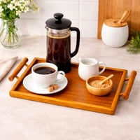 صينية تقديم خشب بامبو بمقابض جانبية