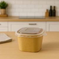 علبة طعام ورقية مربعة بغطاء بلاستيكي محكم