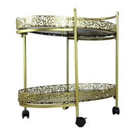 عربة تقديم ذهبية بطبقتين بزخارف فاخرة