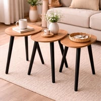 طقم طاولات جانبية خشبية ثلاث قطع بارجل معدنية