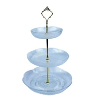 طبق تقديم ثلاثي الأدوار بزجاج مزخرف وقاعدة ذهبية