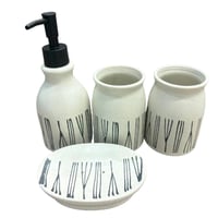 طقم حمام سيراميك بنقشة عصرية – 4 قطع