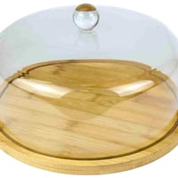 صحن تقديم خشبي مع غطاء زجاجي شفاف – تصميم أنيق لحف...