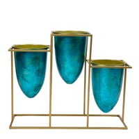 طقم مزهريات ديكوريه مع حامل معدني ذهبي