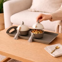 طقم تقديم بـغطاين مع صينية حديد– تصميم أنيق