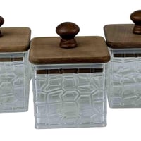 طقم برطمانات زجاجية بغطاء خشبي – 3 قطع