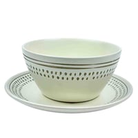 طقم سفرة سيراميك مزخرف 16 قطعة - أبيض وبيج بنقش أن...