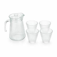 طقم ابريق مع 4 اكواب زجاج شفاف مخطط 5 قطع
