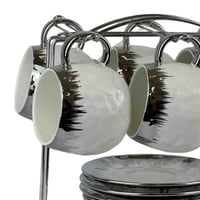 طقم فناجين قهوة بورسلان فاخر بلمسة فضية