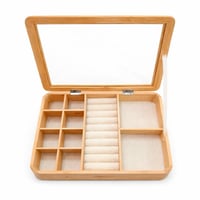 صندوق تنظيم المجوهرات الخشبي بغطاء زجاجي
