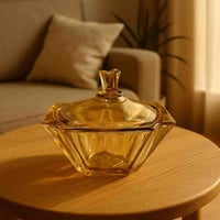 علبة زجاجية فاخرة بغطاء - بلون كهرماني شفاف