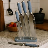 طقم سكاكين مطبخ فاخر مع حامل شفاف – 5 قطع