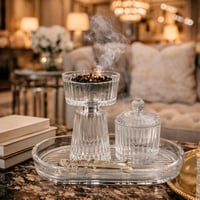 طقم مبخرة زجاج مخطط مع علبة وصينية وملقط فاخر