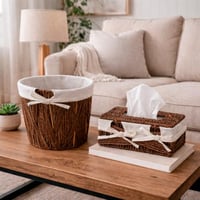 طقم سلة تخزين مع علبة مناديل منسوجة – تصميم أنيق ل...