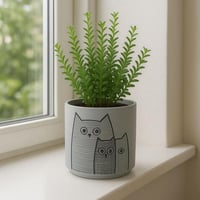 كوب سيراميك للنباتات بتصميم قطط فني