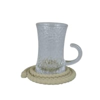 طقم كاسات شاي زجاجية بمقابض وقواعد حبلية – 6 قطع