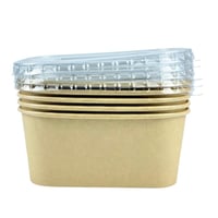 علبة طعام كرافت مستطيلة بغطاء بلاستيكي شفاف