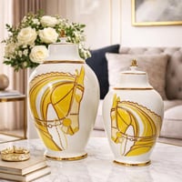 طقم فازات سيراميك بتصميم الحصان الذهبي – قطعتان