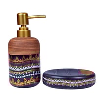 طقم اكسسوارات حمام سيراميك بنقوش تراثية – 4 قطع