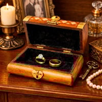 صندوق خشبي فاخر مزخرف بتطعيم نحاسي مع بطانة داخلية...