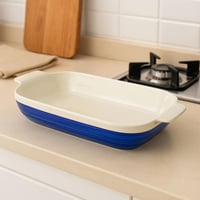 صينية فرن سيراميك مستطيلة – بخطوط زرقاء