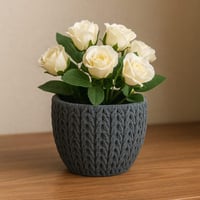 أصيص زخرفي سيراميكي بنقشة قماشية - رمادي بحجم كبير