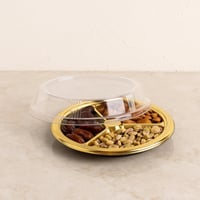 طبق تقديم دائري مقسم مع غطاء شفاف – لون ذهبي