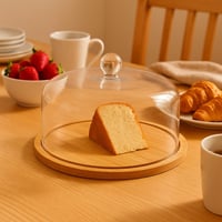 صحن تقديم خشبي مع غطاء زجاجي شفاف – تصميم أنيق لحف...