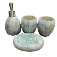 طقم أدوات حمام سيراميك فاخر بنقشة رخامية