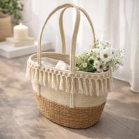 شنطة خوص بتفاصيل مكرمية فاخرة