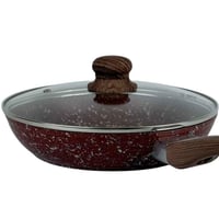 مقلاة جرانيت بغطاء زجاجي ومقبض خشبي- 26سم