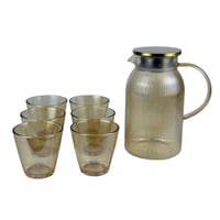 طقم إبريق وكاسات زجاجية مخططة