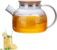 إبريق شاي زجاجي مع غطاء بامبو