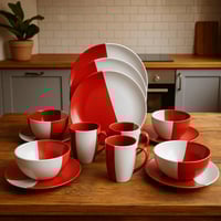 طقم سفرة سيراميك مكون من 16 قطعة بتصميم ثنائي اللو...