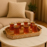 صينية تقديم خشب بمقابض معدنية بنقشة تراثية