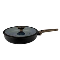 مقلاة غير لاصقة بغطاء زجاجي ومقبض خشبي أنيق 22سم