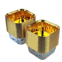 قوالب ورقية مربعة مزخرفة ببطانة ذهبية 20 قالب