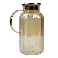 إبريق تقديم زجاجي بلون كهرماني بغطاء معدني