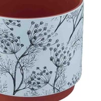 أصيص سيراميك أبيض بنقشة نباتية وقاعدة طينية