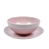 طقم سفرة خزفي وردي فاخر مكون من 16 قطعة