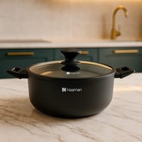 قدر طهي أسود غير لاصق بغطاء زجاجي -Naaman
