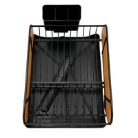 رف تجفيف صحون معدني خشبي – متعدد الاستخدامات للمطب...