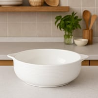 صحن تقديم سيراميك أبيض بمقابض جانبية