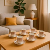 طقم فناجيل شاي سيراميك بنقشة تراثية – 6 قطع