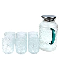 طقم إبريق عصير زجاجي بنقشة أنيقة مع 6 أكواب