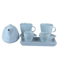 طقم شاي سيراميك فاخر باللون الأسود والأزرق السماوي...